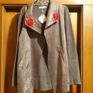 Embellish sweater jacket coat duster women whimsical soft Embroidered